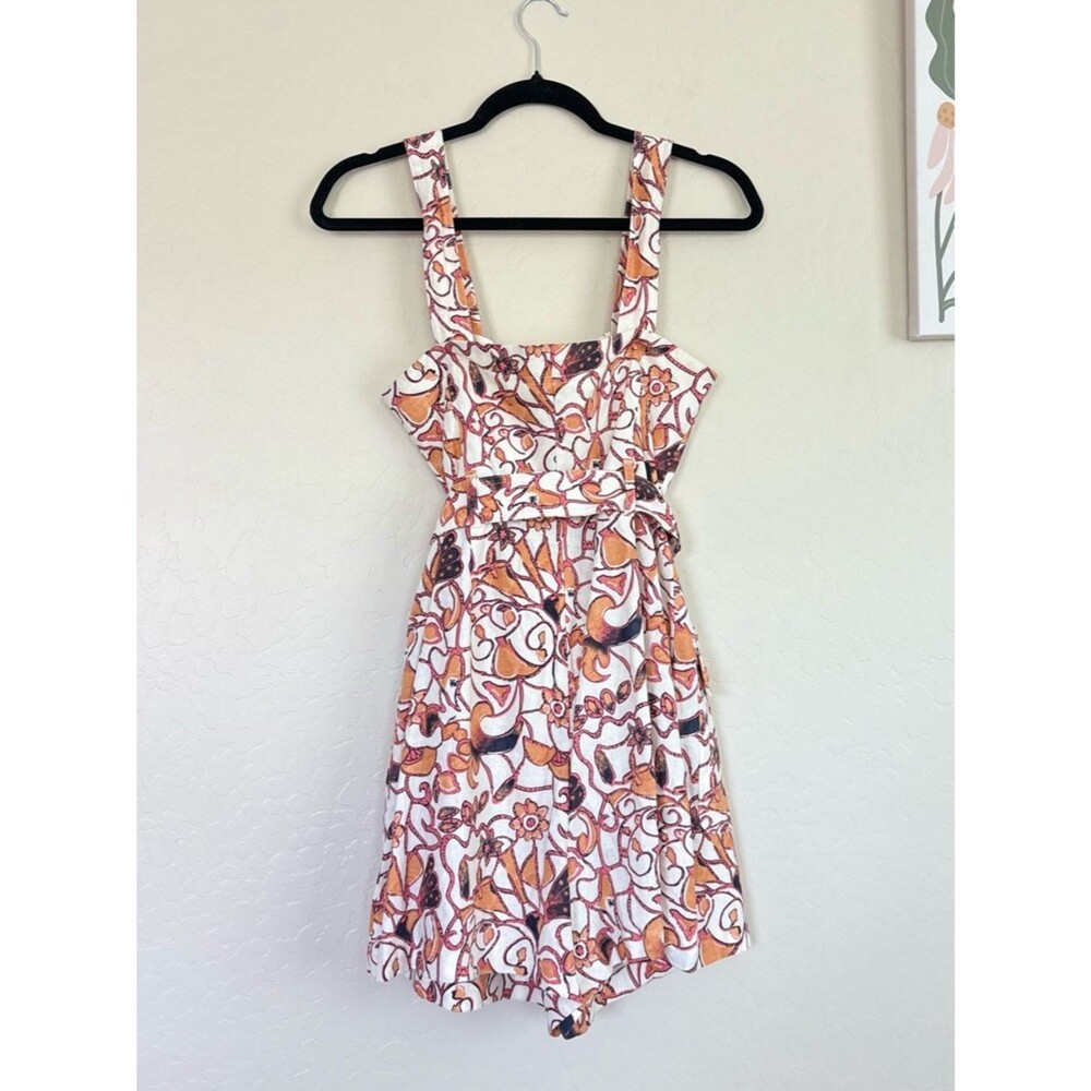 House of Harlow Floral Linen Belted Romper Retro 60s Linen Buckle Size 8 - Picture 7 of 8